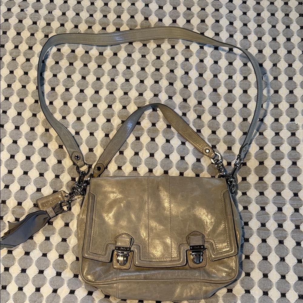 Coach Pebbled Leather Shoulder Bag in Taupe Gray